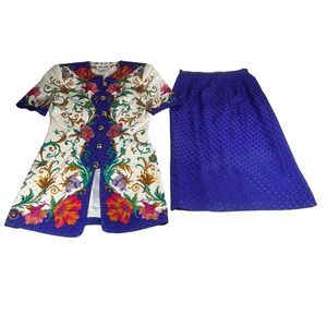 Maggy London Womens Size 4 100% Silk Floral Print Button Short Sleeve Blouse 80s